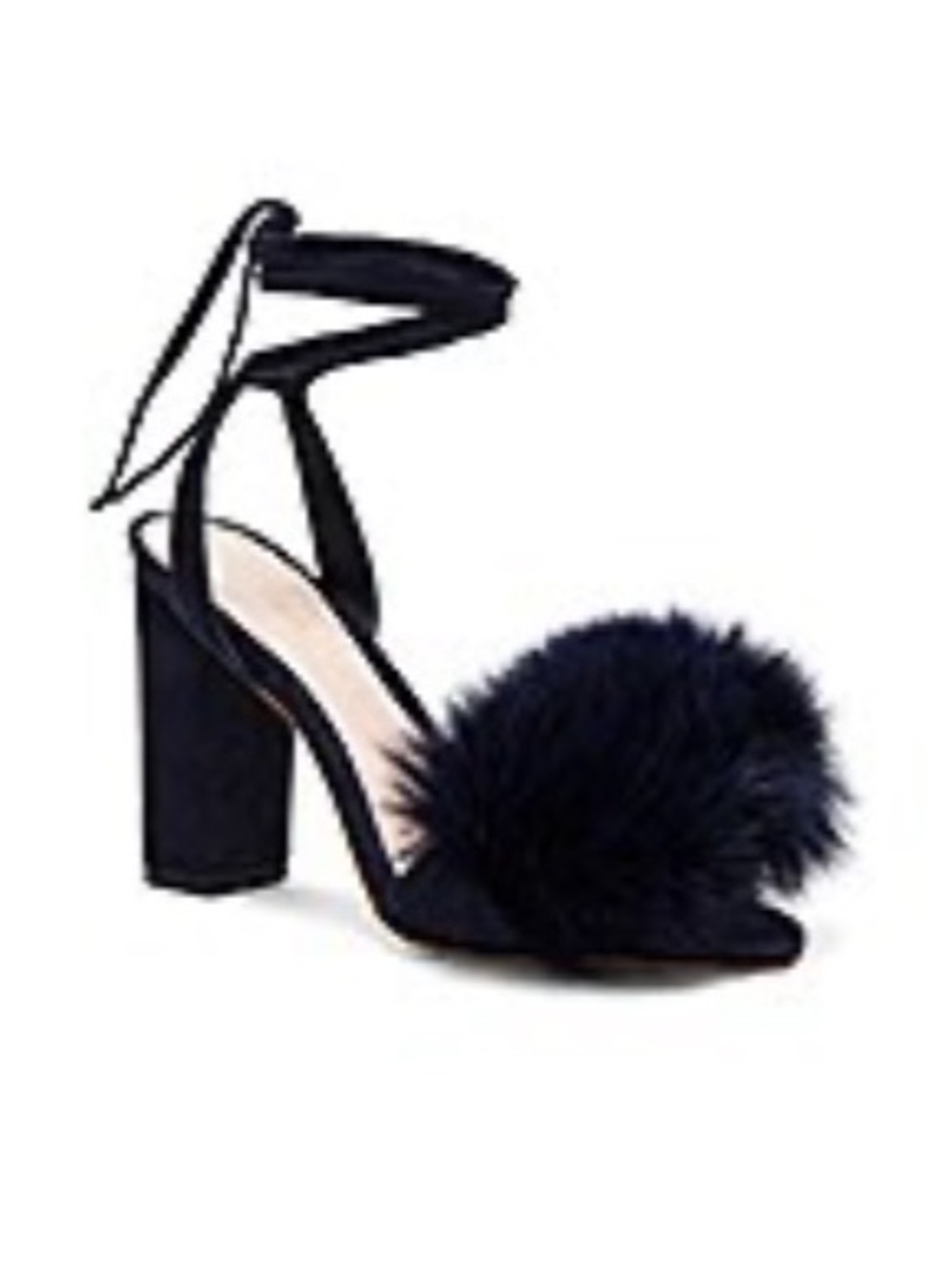 Loeffler Randall Black Fuzzy Pom Block Heel Sandals